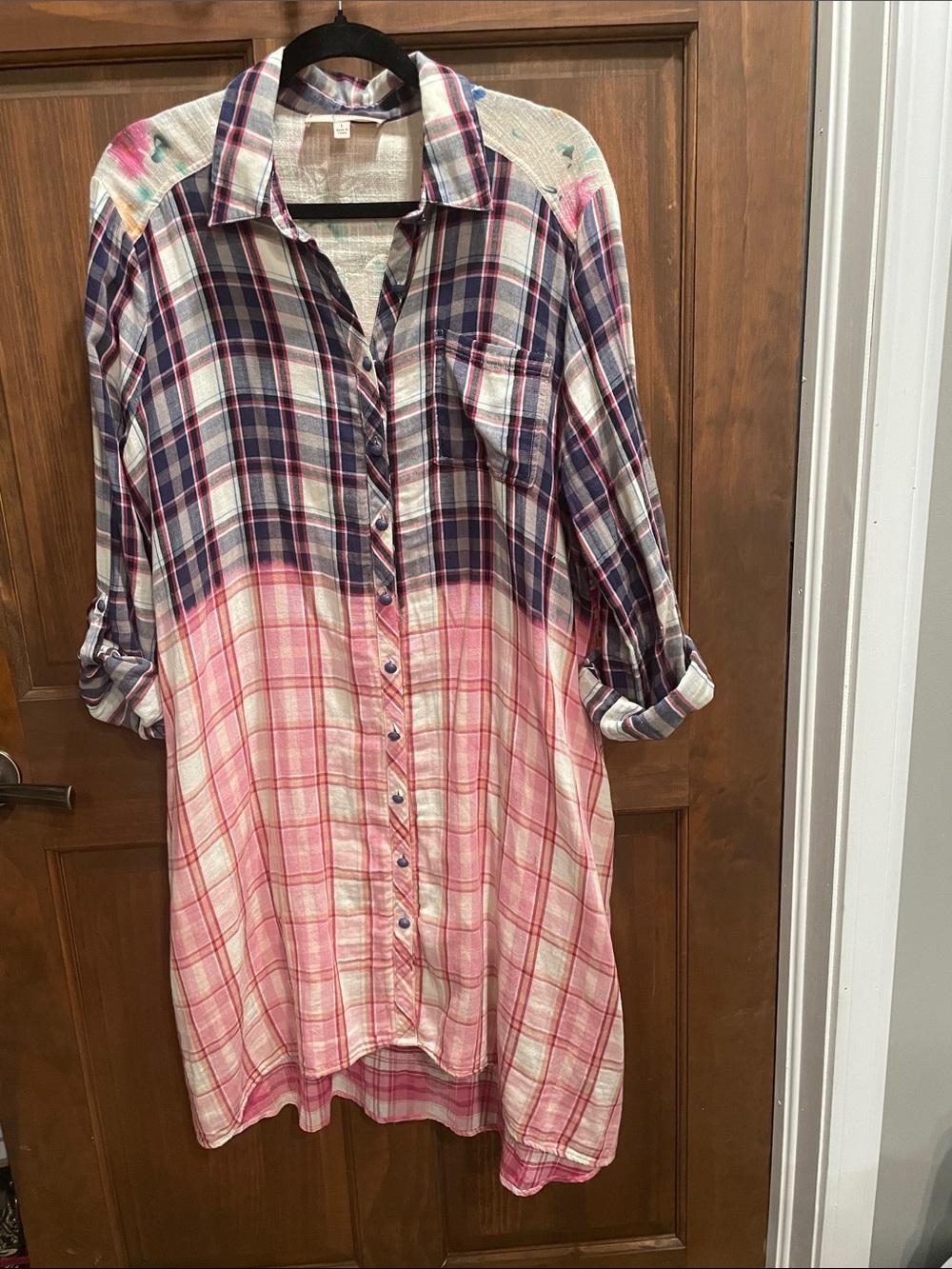 Philosophy Plaid Midi Shirt Dress in Pink and Blue